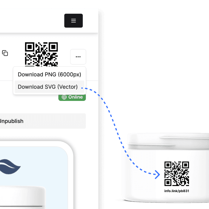 Download GS1 Digital Link QR code and apply to product packaging